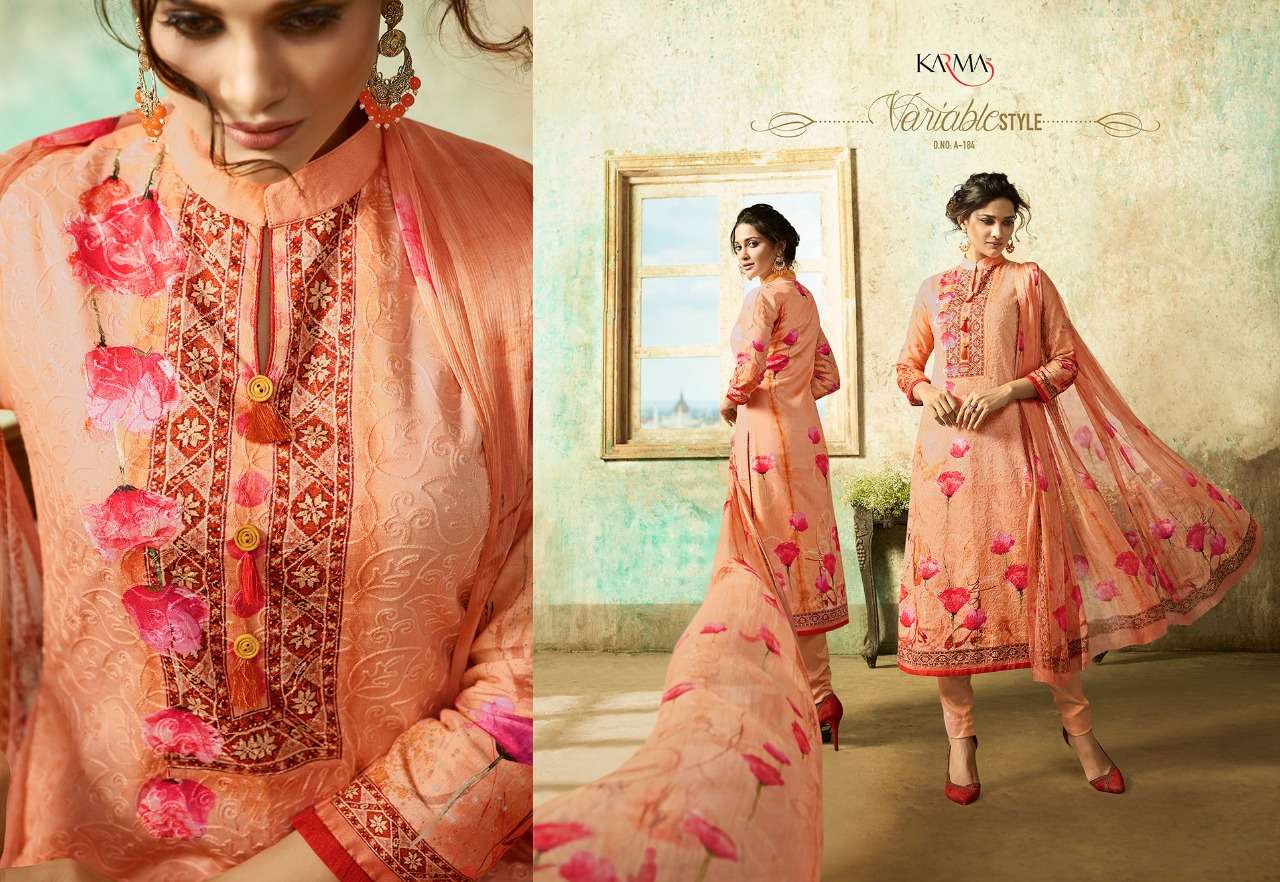 AMAIRA 180 SERIES BY KARMA TRENDZ 180 TO 187 SERIES BEAUTIFUL STYLISH FANCY COLORFUL PARTY WEAR & ETHNIC WEAR CAMBRIC COTTON DIGITAL PRINT DRESSES AT WHOLESALE PRICE