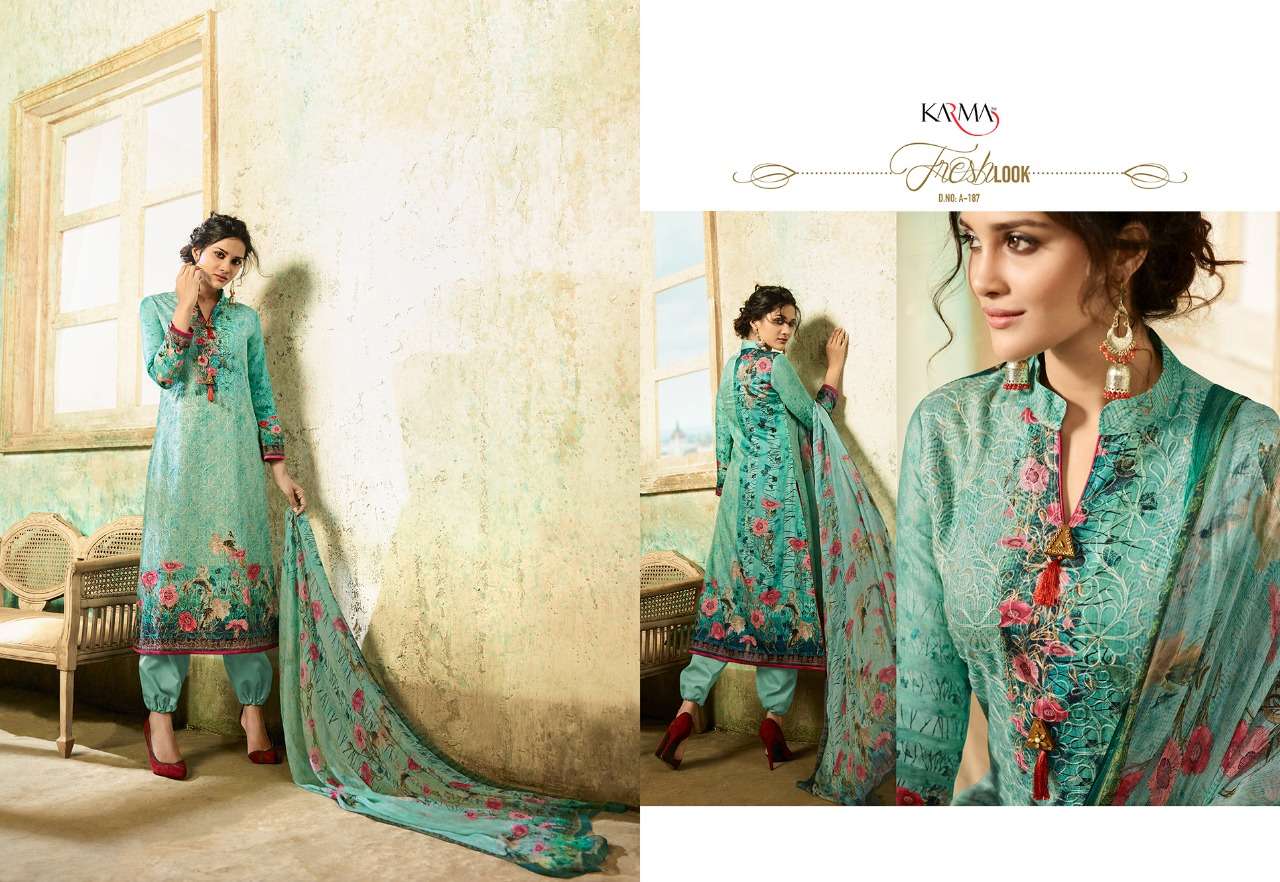 AMAIRA 180 SERIES BY KARMA TRENDZ 180 TO 187 SERIES BEAUTIFUL STYLISH FANCY COLORFUL PARTY WEAR & ETHNIC WEAR CAMBRIC COTTON DIGITAL PRINT DRESSES AT WHOLESALE PRICE