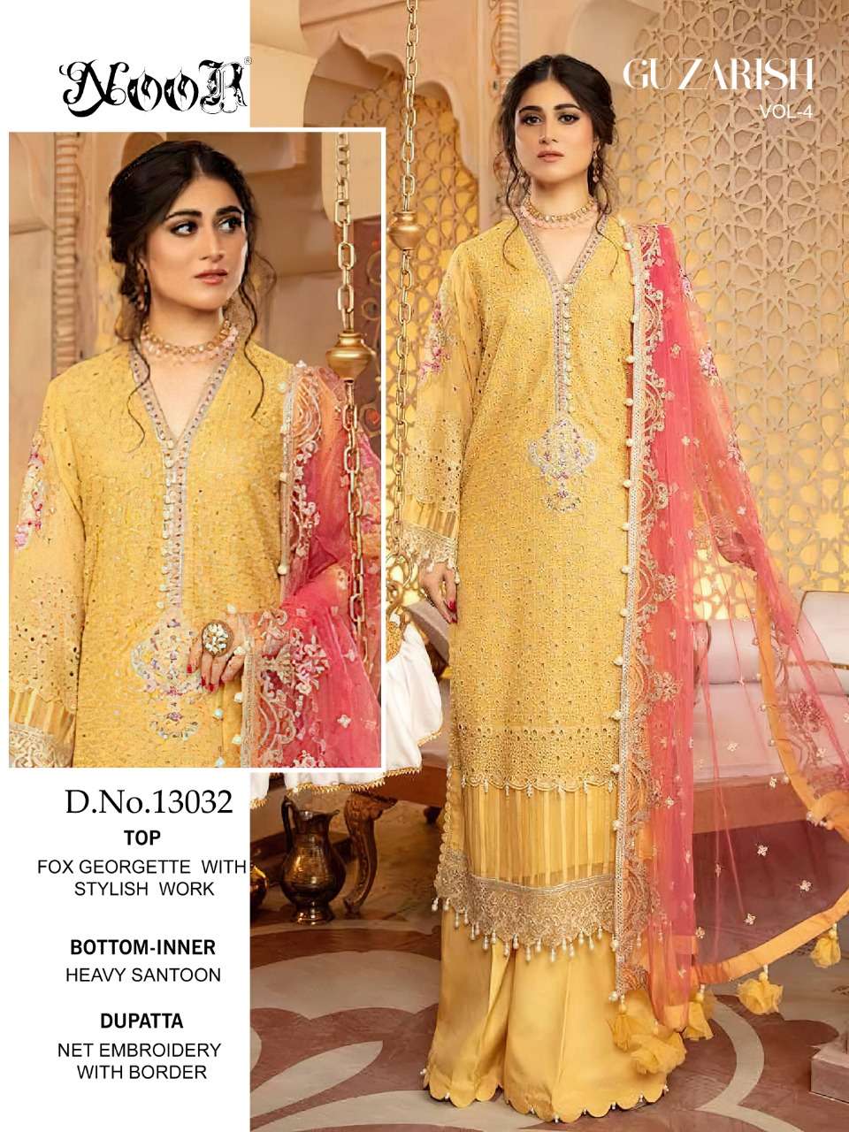 Guzarish Vol-4 By Noor 13032 To 13034 Series Pakistani Suits Beautiful Fancy Colorful Stylish Party Wear & Occasional Wear Heavy Georgette Embroidered Dresses At Wholesale Price