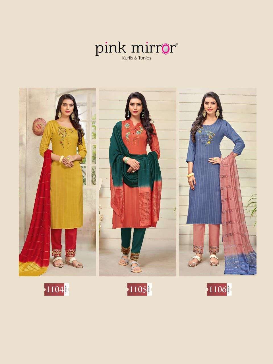 FRAGRANCE BY PINK MIRROR 1101 TO 1106 SERIES BEAUTIFUL SUITS COLORFUL STYLISH FANCY CASUAL WEAR & ETHNIC WEAR VISCOSE EMBROIDERED DRESSES AT WHOLESALE PRICE