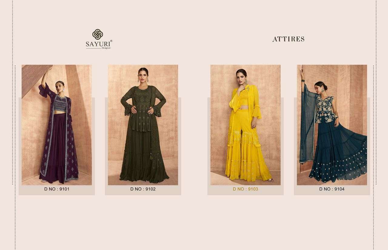 Attires By Sayuri 9101 To 9104 Series Designer Stylish Fancy Colorful Beautiful Party Wear & Ethnic Wear Collection Real Georgette Kurtis With Bottom At Wholesale Price