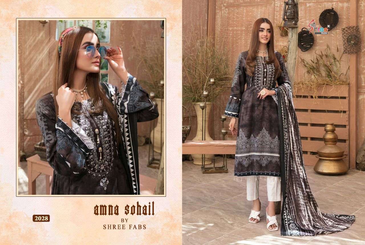 AMNA SOHAIL BY SHREE FABS 2021 TO 2028 SERIES DESIGNER PAKISTANI SUITS BEAUTIFUL STYLISH FANCY COLORFUL PARTY WEAR & OCCASIONAL WEAR PURE COTTON PRINT DRESSES AT WHOLESALE PRICE