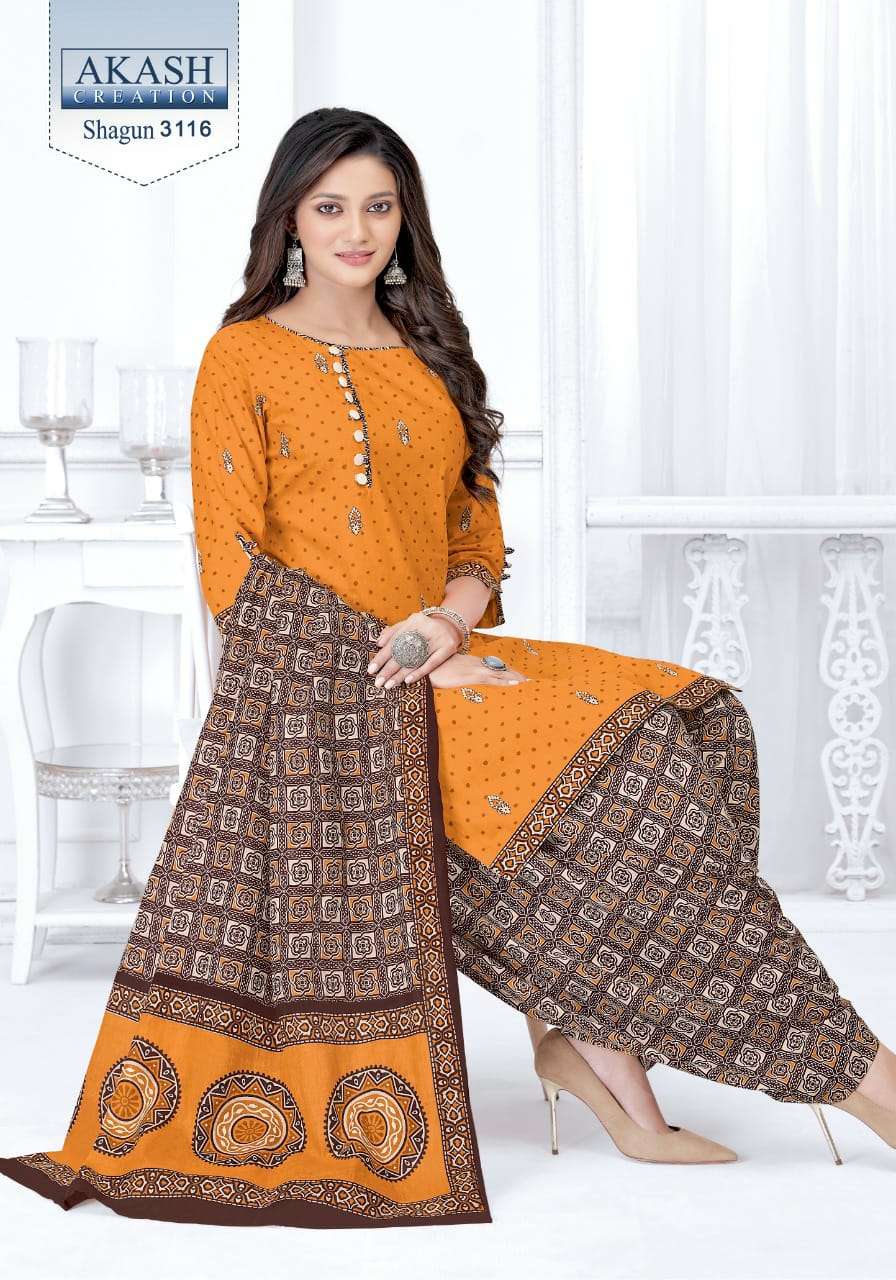 SHAGUN VOL-31 BY AKASH CREATION 3101 TO 3125 SERIES BEAUTIFUL SUITS COLORFUL STYLISH FANCY CASUAL WEAR & ETHNIC WEAR PURE COTTON DRESSES AT WHOLESALE PRICE