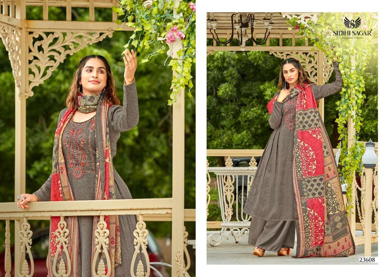 BELLE BY SIDDHI SAGAR 23601 TO 23608 SERIES BEAUTIFUL STYLISH SUITS FANCY COLORFUL CASUAL WEAR & ETHNIC WEAR & READY TO WEAR PURE PASHMINA PRINTED DRESSES AT WHOLESALE PRICE