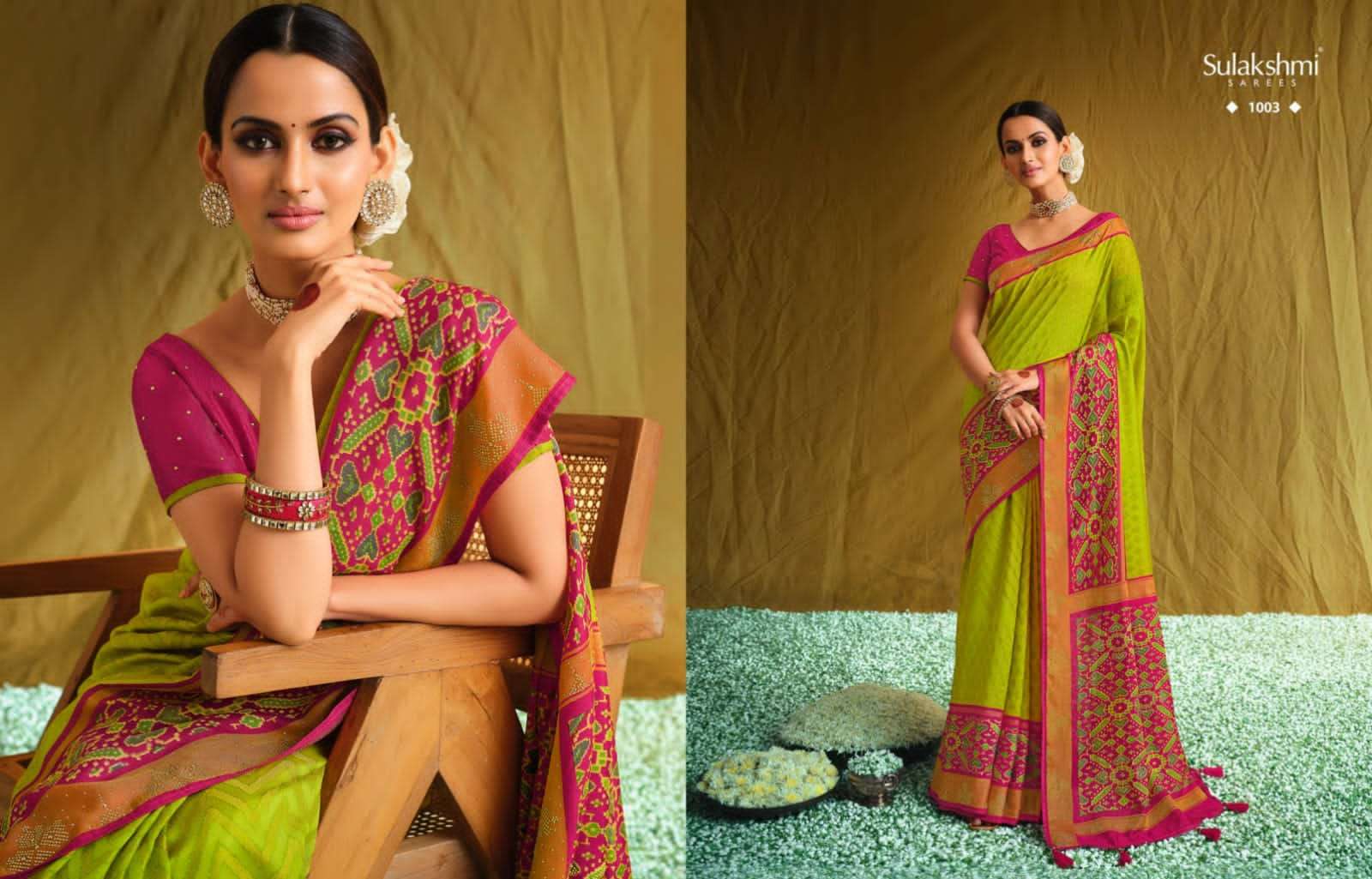 DEVIKA BY SULAKSHMI 1001 TO 1012 SERIES INDIAN TRADITIONAL WEAR COLLECTION BEAUTIFUL STYLISH FANCY COLORFUL PARTY WEAR & OCCASIONAL WEAR VISCOSE BRASSO SAREES AT WHOLESALE PRICE