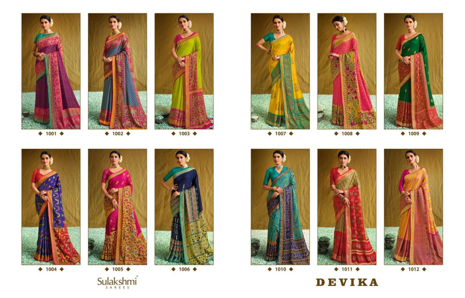 DEVIKA BY SULAKSHMI 1001 TO 1012 SERIES INDIAN TRADITIONAL WEAR COLLECTION BEAUTIFUL STYLISH FANCY COLORFUL PARTY WEAR & OCCASIONAL WEAR VISCOSE BRASSO SAREES AT WHOLESALE PRICE