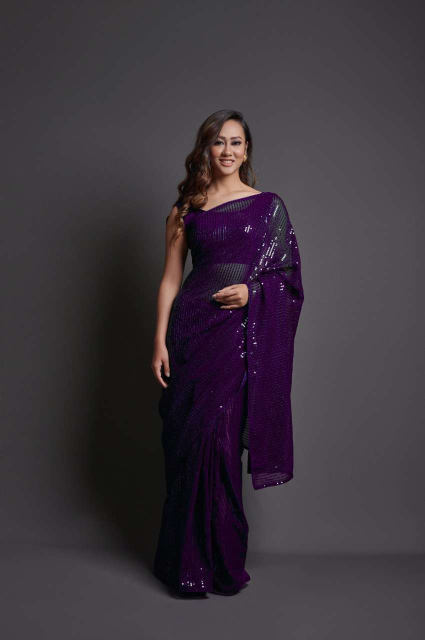 GEORGETTE GLITTER BY PURPLE CREATION 01 TO 06 SERIES INDIAN TRADITIONAL WEAR COLLECTION BEAUTIFUL STYLISH FANCY COLORFUL PARTY WEAR & OCCASIONAL WEAR GEORGETTE SAREES AT WHOLESALE PRICE