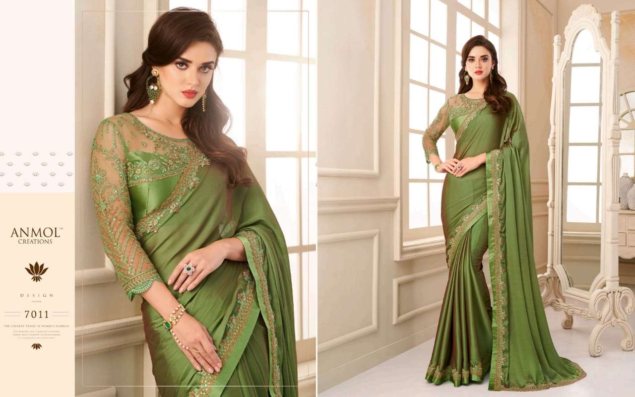 EXOTIQUE BY ANMOL CREATION 7001 TO 7014 SERIES INDIAN TRADITIONAL WEAR COLLECTION BEAUTIFUL STYLISH FANCY COLORFUL PARTY WEAR & OCCASIONAL WEAR SATIN CHIFFON/GEORGETTE SAREES AT WHOLESALE PRICE