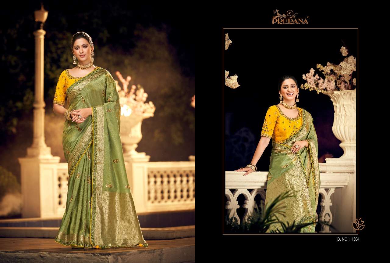 PRERANA 1501 SERIES BY PRERANA 1501 TO 1509 SERIES INDIAN TRADITIONAL WEAR COLLECTION BEAUTIFUL STYLISH FANCY COLORFUL PARTY WEAR & OCCASIONAL WEAR FANCY SAREES AT WHOLESALE PRICE
