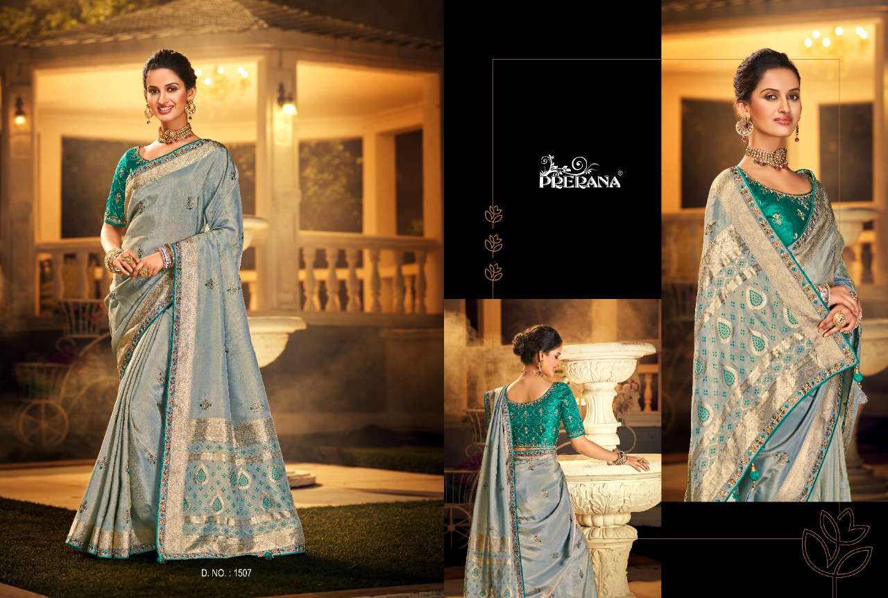 PRERANA 1501 SERIES BY PRERANA 1501 TO 1509 SERIES INDIAN TRADITIONAL WEAR COLLECTION BEAUTIFUL STYLISH FANCY COLORFUL PARTY WEAR & OCCASIONAL WEAR FANCY SAREES AT WHOLESALE PRICE