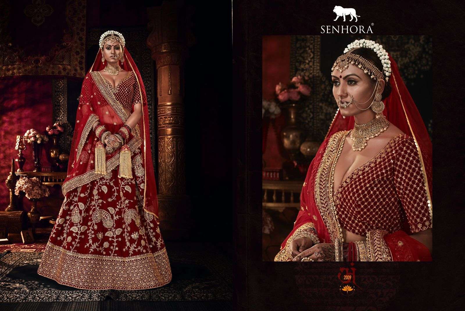 HERITAGE VOL-4 BY SENHORA DRESSES 2009 TO 2012 SERIES BEAUTIFUL COLORFUL FANCY WEDDING COLLECTION OCCASIONAL WEAR & PARTY WEAR NET EMBROIDERY LEHENGAS AT WHOLESALE PRICE