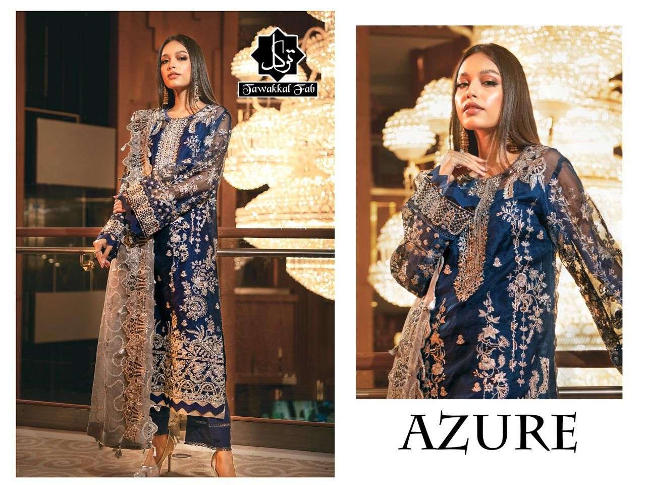 AZURE BY TAWAKKAL FAB DESIGNER PAKISTANI SUITS COLLECTION BEAUTIFUL STYLISH FANCY COLORFUL PARTY WEAR & OCCASIONAL WEAR NET WITH EMBROIDERED DRESSES AT WHOLESALE PRICE