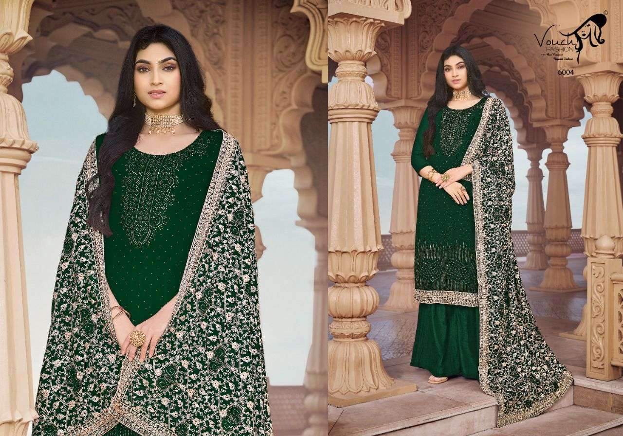 Naari Vol-6 By Vouche 6001 To 6006 Series Designer Sharara Suits Collection Beautiful Stylish Colorful Fancy Party Wear & Occasional Wear Georgette Dresses At Wholesale Price