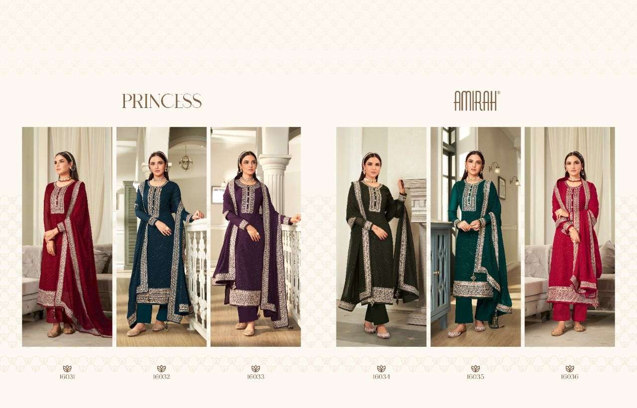 PRINCESS BY AMIRAH 16031 TO 16036 SERIES BEAUTIFUL SUITS COLORFUL STYLISH FANCY CASUAL WEAR & ETHNIC WEAR GEORGETTE EMBROIDERED DRESSES AT WHOLESALE PRICE
