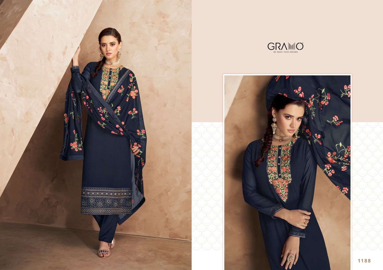 Pallavi Vol-2 By Gramo 1186 To 1189 Series Beautiful Suits Colorful Stylish Fancy Casual Wear & Ethnic Wear Heavy Faux Georgette Dresses At Wholesale Price