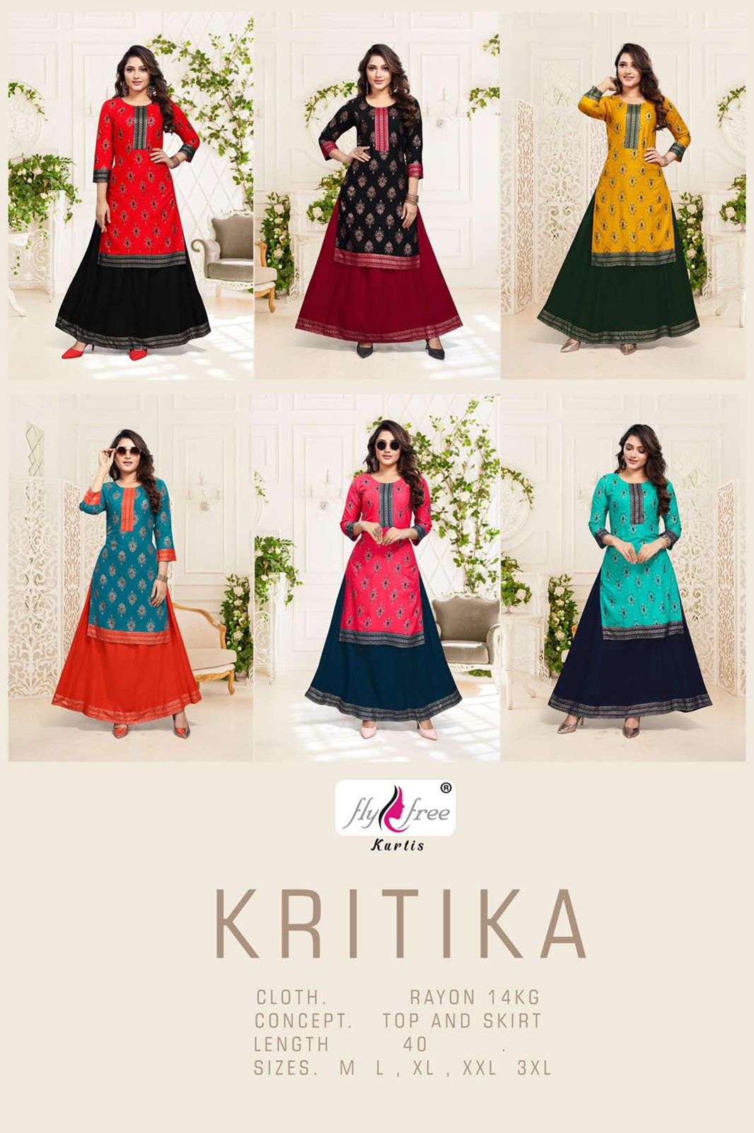 KRITIKA BY FLY FREE 1001 TO 1006 SERIES DESIGNER STYLISH FANCY COLORFUL BEAUTIFUL PARTY WEAR & ETHNIC WEAR COLLECTION RAYON KURTIS WITH BOTTOM AT WHOLESALE PRICE
