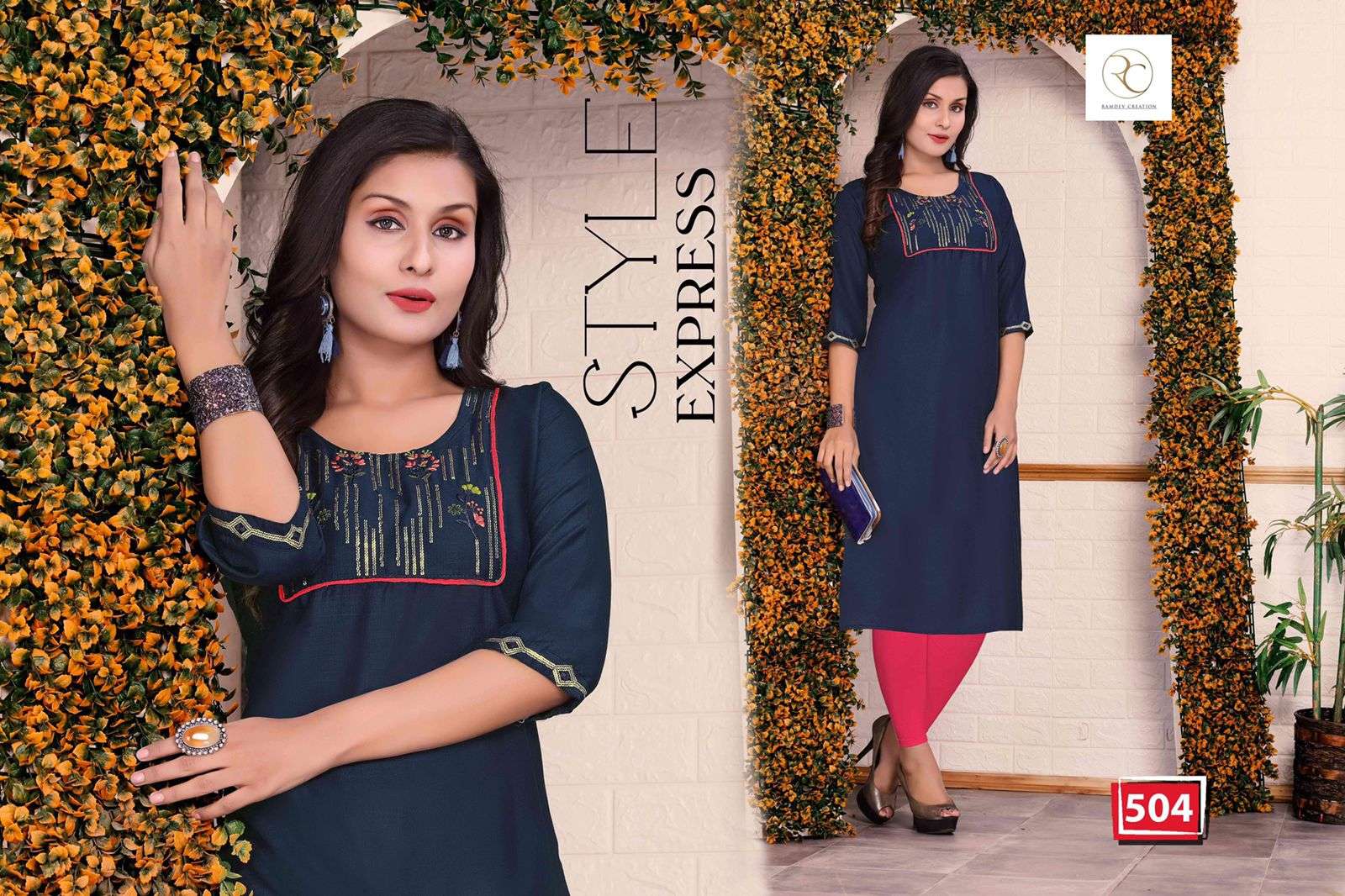 FLORA BY RC 501 TO 508 SERIES DESIGNER STYLISH FANCY COLORFUL BEAUTIFUL PARTY WEAR & ETHNIC WEAR COLLECTION RAYON WITH WORK KURTIS AT WHOLESALE PRICE