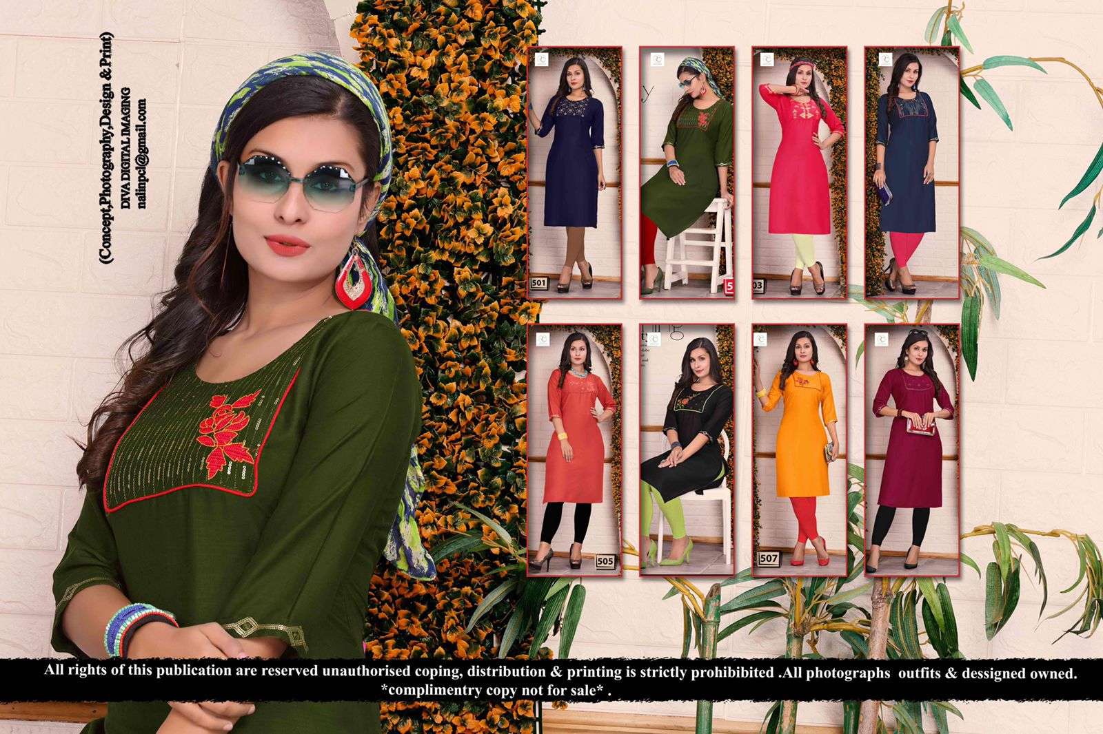 FLORA BY RC 501 TO 508 SERIES DESIGNER STYLISH FANCY COLORFUL BEAUTIFUL PARTY WEAR & ETHNIC WEAR COLLECTION RAYON WITH WORK KURTIS AT WHOLESALE PRICE