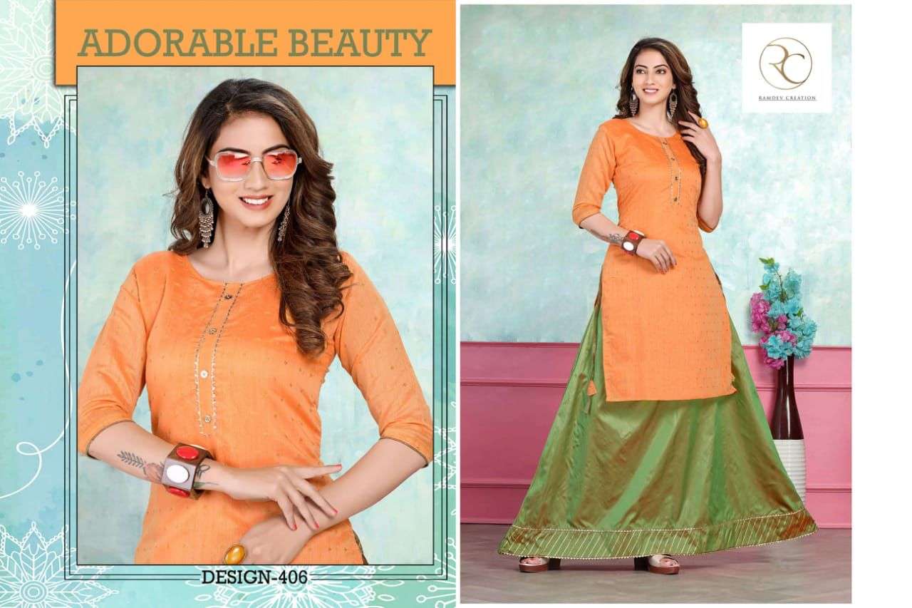 SILKY QUEEN BY RC 401 TO 408 SERIES DESIGNER STYLISH FANCY COLORFUL BEAUTIFUL PARTY WEAR & ETHNIC WEAR COLLECTION CHANDERI SILK KURTIS WITH BOTTOM AT WHOLESALE PRICE