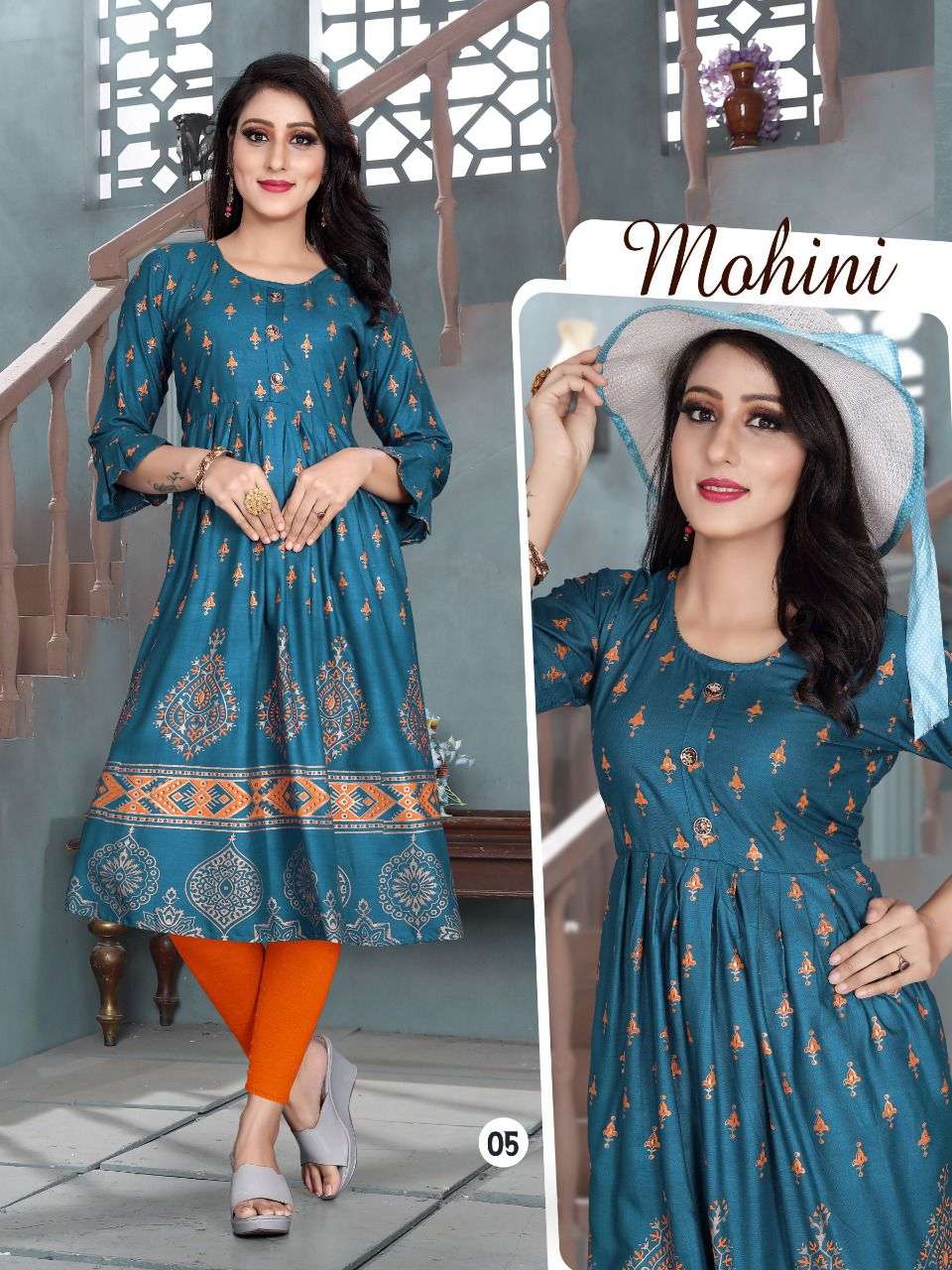 MOHINI VOL-3 BY AAGYA 01 TO 10 SERIES DESIGNER STYLISH FANCY COLORFUL BEAUTIFUL PARTY WEAR & ETHNIC WEAR COLLECTION RAYON GOLD PRINT KURTIS AT WHOLESALE PRICE