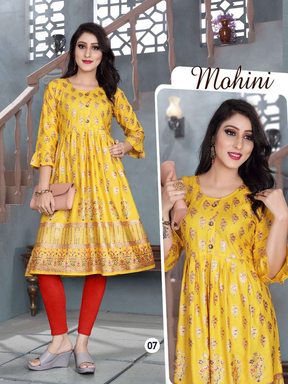 MOHINI VOL-3 BY AAGYA 01 TO 10 SERIES DESIGNER STYLISH FANCY COLORFUL BEAUTIFUL PARTY WEAR & ETHNIC WEAR COLLECTION RAYON GOLD PRINT KURTIS AT WHOLESALE PRICE