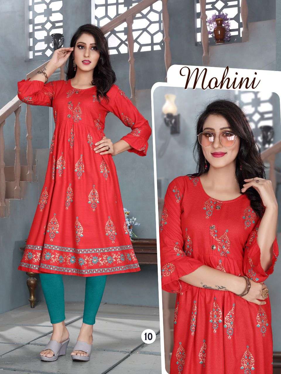 MOHINI VOL-3 BY AAGYA 01 TO 10 SERIES DESIGNER STYLISH FANCY COLORFUL BEAUTIFUL PARTY WEAR & ETHNIC WEAR COLLECTION RAYON GOLD PRINT KURTIS AT WHOLESALE PRICE