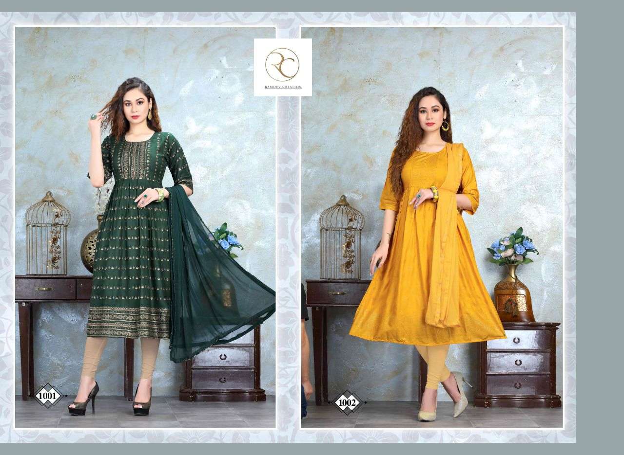 DHADAK VOL-2 BY RC 1001 TO 1008 SERIES DESIGNER STYLISH FANCY COLORFUL BEAUTIFUL PARTY WEAR & ETHNIC WEAR COLLECTION RAYON PRINT KURTIS WITH DUPATTA AT WHOLESALE PRICE