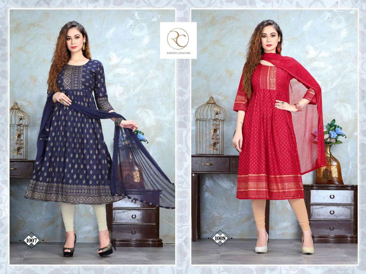DHADAK VOL-2 BY RC 1001 TO 1008 SERIES DESIGNER STYLISH FANCY COLORFUL BEAUTIFUL PARTY WEAR & ETHNIC WEAR COLLECTION RAYON PRINT KURTIS WITH DUPATTA AT WHOLESALE PRICE