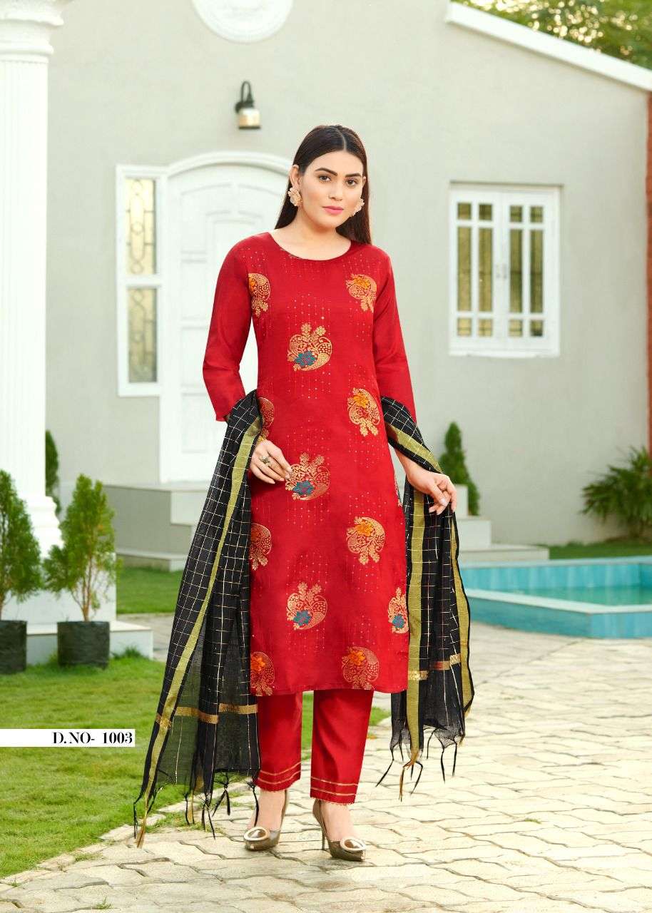 REEWA BY VREDE VOGEL 1001 TO 1009 SERIES BEAUTIFUL SUITS COLORFUL STYLISH FANCY CASUAL WEAR & ETHNIC WEAR HEAVY SILK DRESSES AT WHOLESALE PRICE