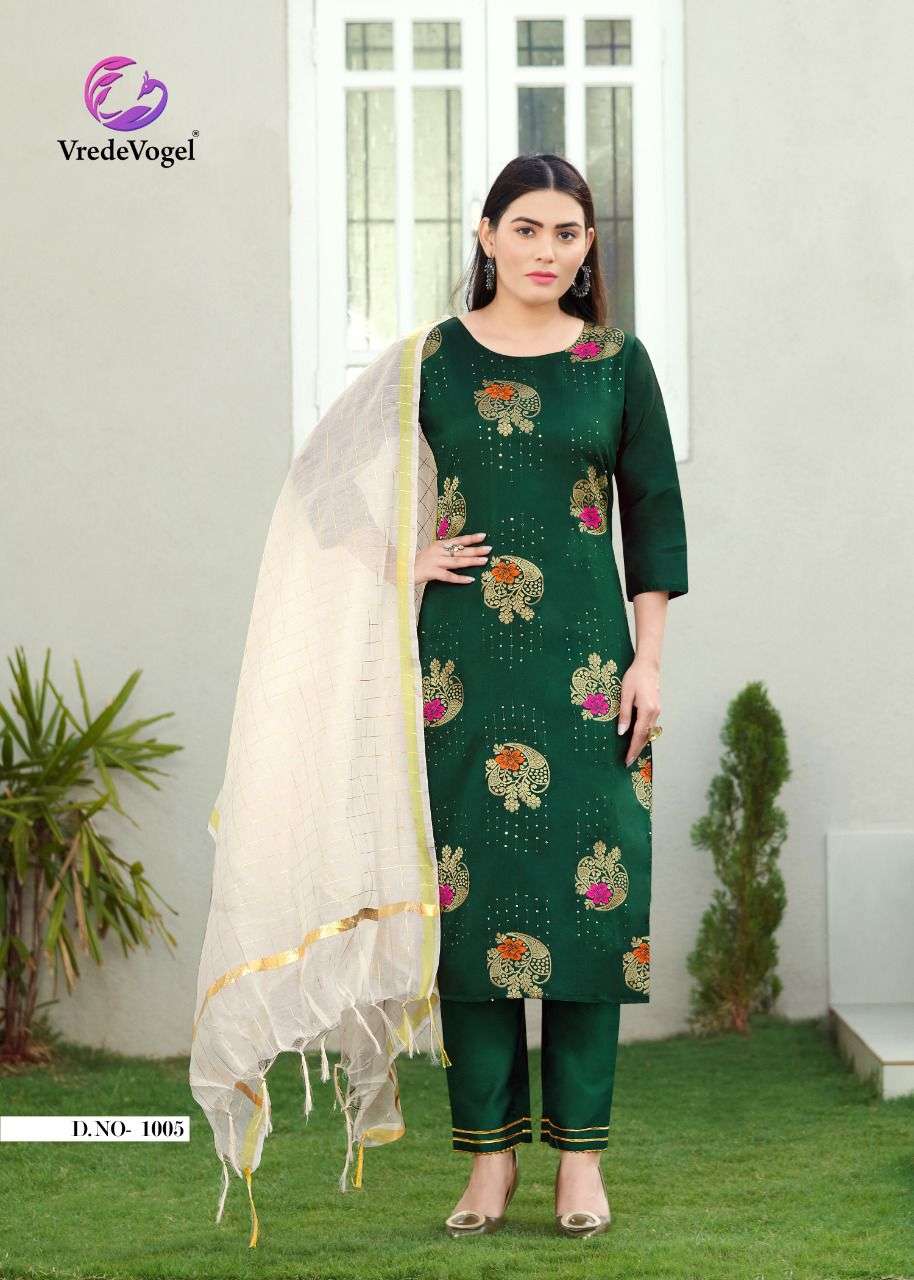 REEWA BY VREDE VOGEL 1001 TO 1009 SERIES BEAUTIFUL SUITS COLORFUL STYLISH FANCY CASUAL WEAR & ETHNIC WEAR HEAVY SILK DRESSES AT WHOLESALE PRICE