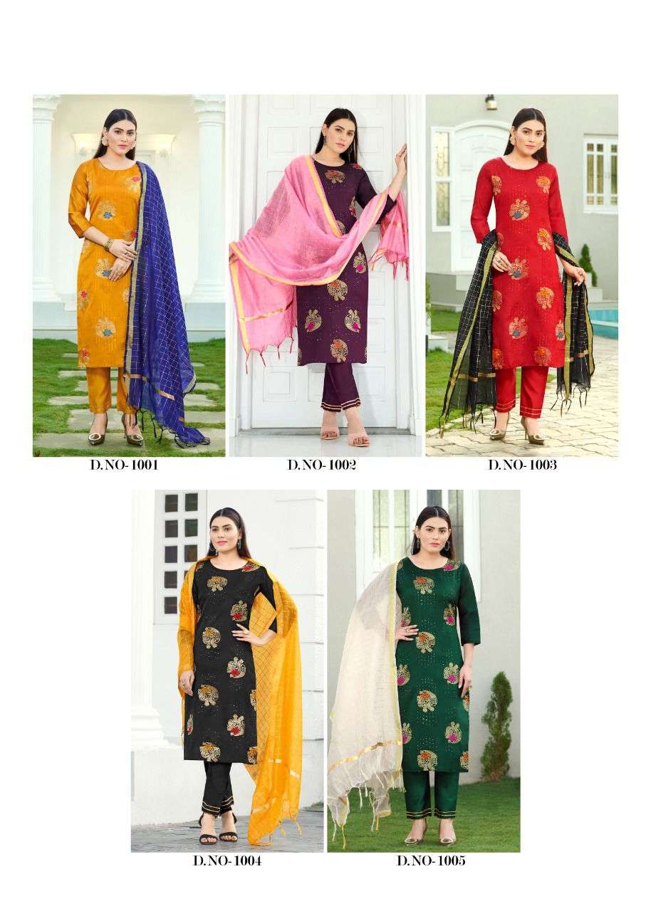 REEWA BY VREDE VOGEL 1001 TO 1009 SERIES BEAUTIFUL SUITS COLORFUL STYLISH FANCY CASUAL WEAR & ETHNIC WEAR HEAVY SILK DRESSES AT WHOLESALE PRICE
