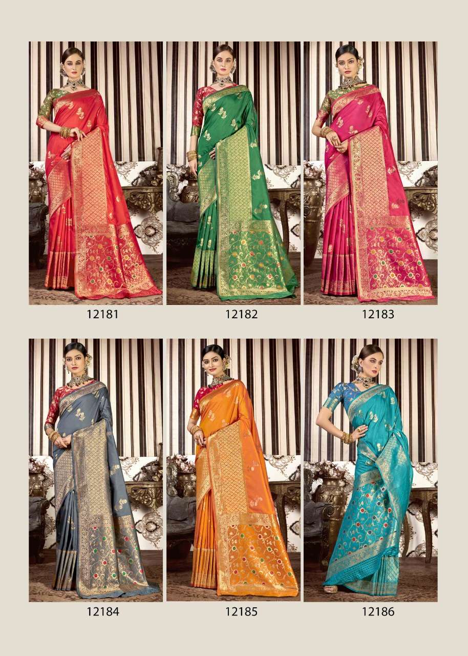 ADHYATAM BY SHAKUNT 12181 TO 12186 SERIES INDIAN TRADITIONAL WEAR COLLECTION BEAUTIFUL STYLISH FANCY COLORFUL PARTY WEAR & OCCASIONAL WEAR SOFT SILK SAREES AT WHOLESALE PRICE