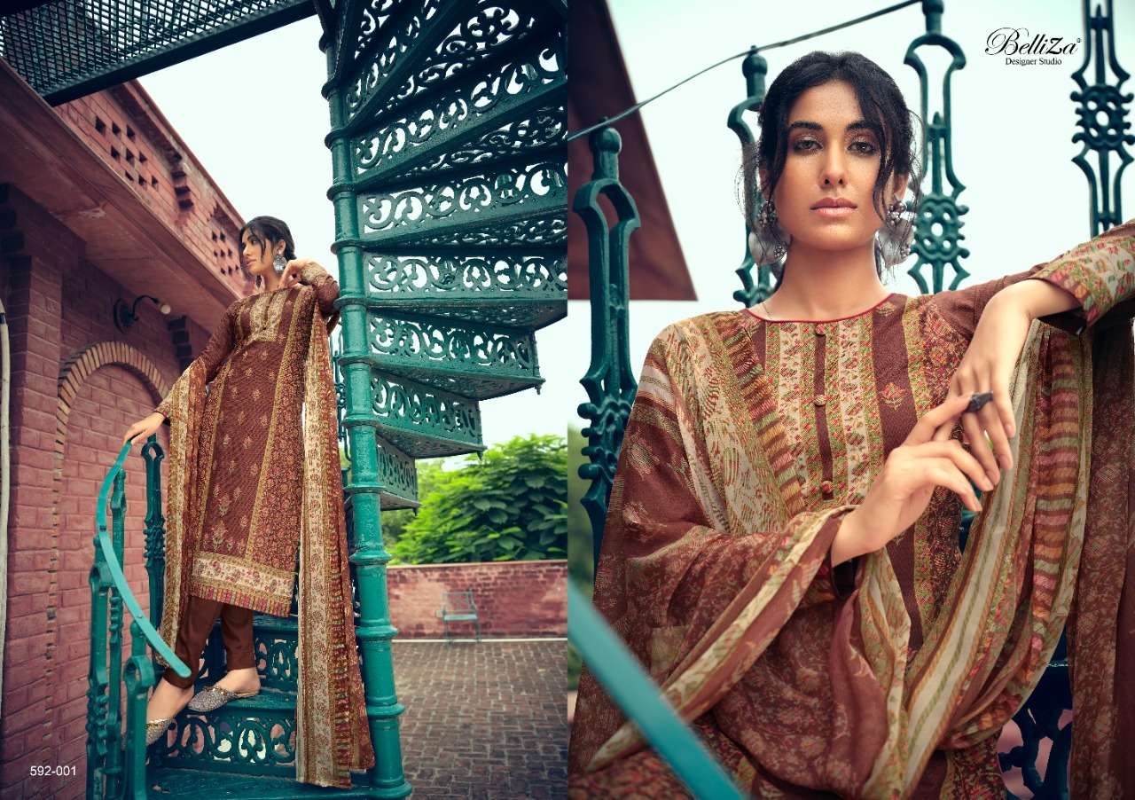 NAINPREET BY BELLIZA 592-001 TO 592-010 SERIES BEAUTIFUL STYLISH SUITS FANCY COLORFUL CASUAL WEAR & ETHNIC WEAR & READY TO WEAR PURE COTTON PRINTED DRESSES AT WHOLESALE PRICE