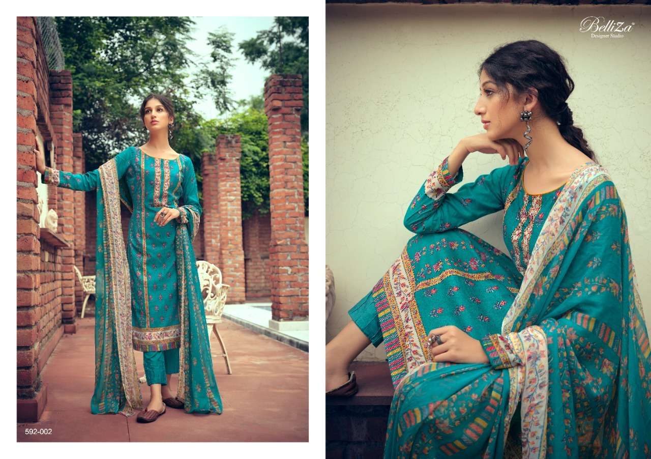 NAINPREET BY BELLIZA 592-001 TO 592-010 SERIES BEAUTIFUL STYLISH SUITS FANCY COLORFUL CASUAL WEAR & ETHNIC WEAR & READY TO WEAR PURE COTTON PRINTED DRESSES AT WHOLESALE PRICE
