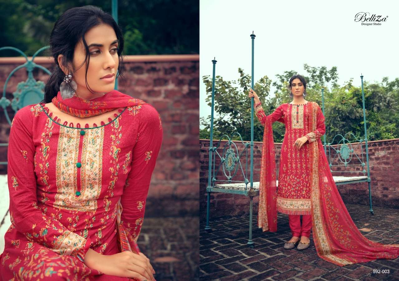 NAINPREET BY BELLIZA 592-001 TO 592-010 SERIES BEAUTIFUL STYLISH SUITS FANCY COLORFUL CASUAL WEAR & ETHNIC WEAR & READY TO WEAR PURE COTTON PRINTED DRESSES AT WHOLESALE PRICE
