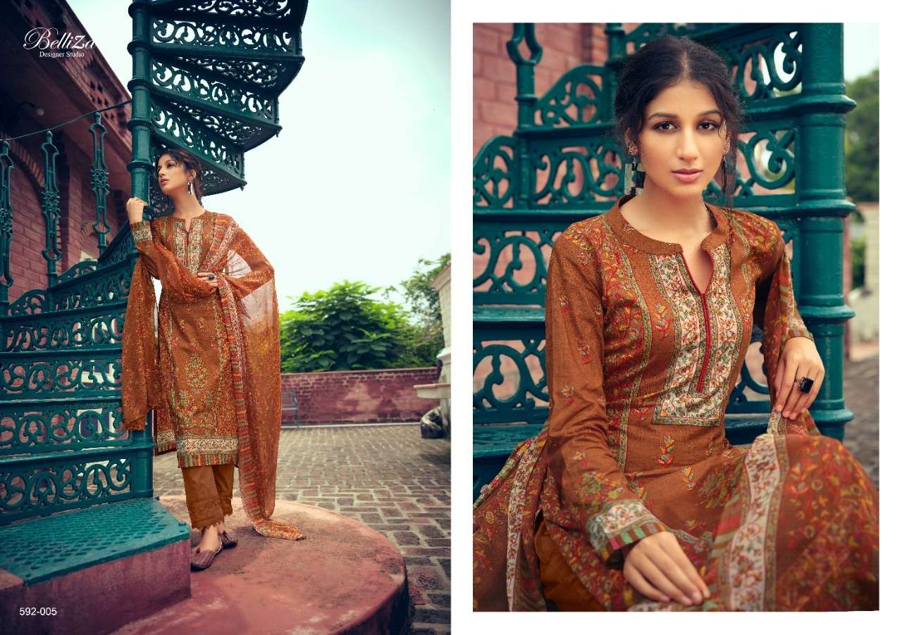 NAINPREET BY BELLIZA 592-001 TO 592-010 SERIES BEAUTIFUL STYLISH SUITS FANCY COLORFUL CASUAL WEAR & ETHNIC WEAR & READY TO WEAR PURE COTTON PRINTED DRESSES AT WHOLESALE PRICE