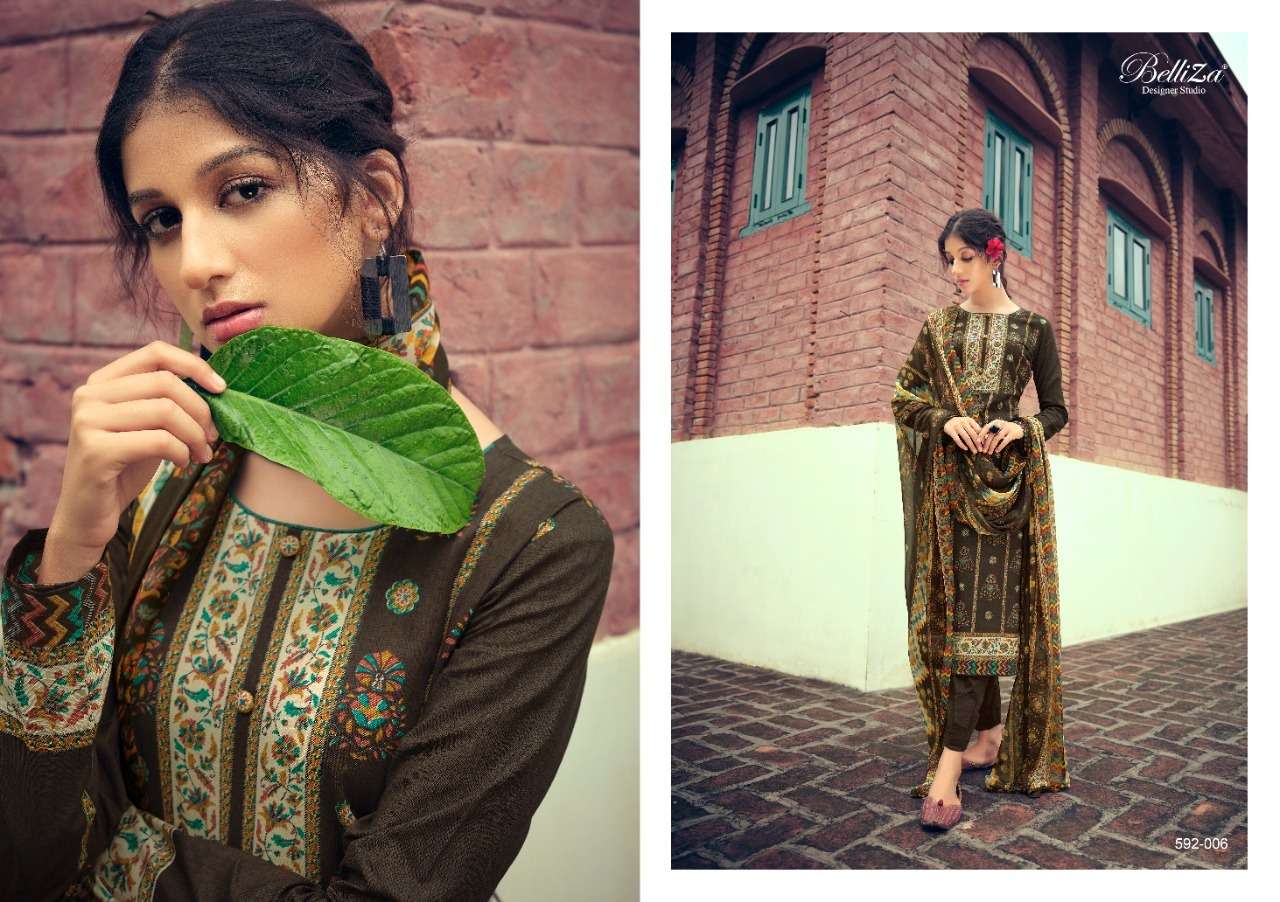 NAINPREET BY BELLIZA 592-001 TO 592-010 SERIES BEAUTIFUL STYLISH SUITS FANCY COLORFUL CASUAL WEAR & ETHNIC WEAR & READY TO WEAR PURE COTTON PRINTED DRESSES AT WHOLESALE PRICE