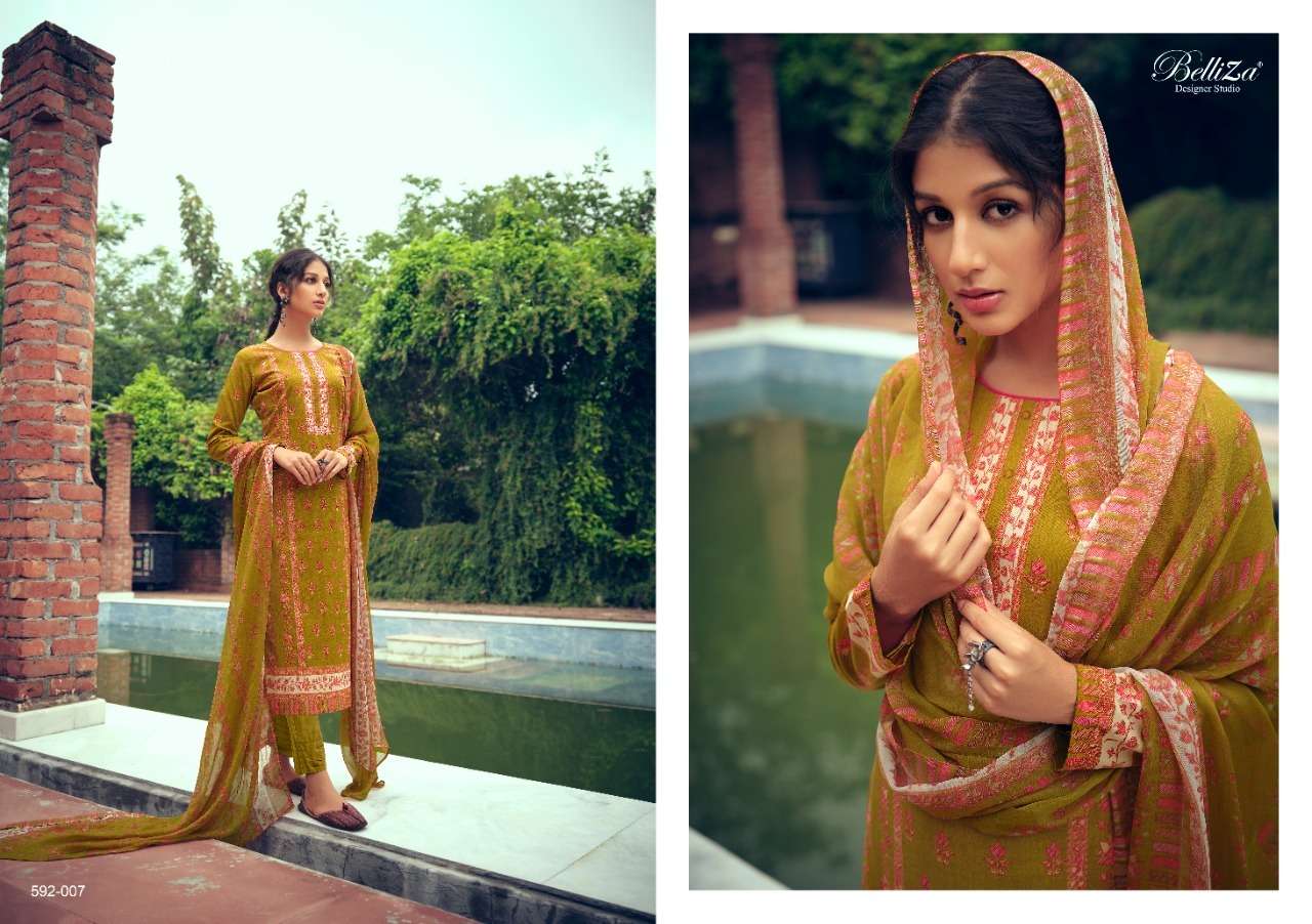 NAINPREET BY BELLIZA 592-001 TO 592-010 SERIES BEAUTIFUL STYLISH SUITS FANCY COLORFUL CASUAL WEAR & ETHNIC WEAR & READY TO WEAR PURE COTTON PRINTED DRESSES AT WHOLESALE PRICE