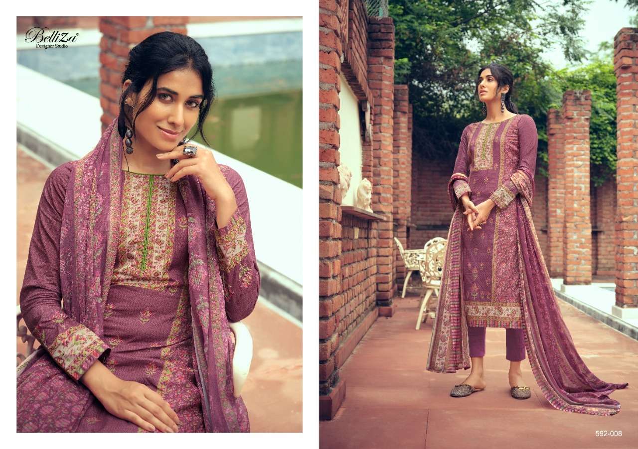NAINPREET BY BELLIZA 592-001 TO 592-010 SERIES BEAUTIFUL STYLISH SUITS FANCY COLORFUL CASUAL WEAR & ETHNIC WEAR & READY TO WEAR PURE COTTON PRINTED DRESSES AT WHOLESALE PRICE