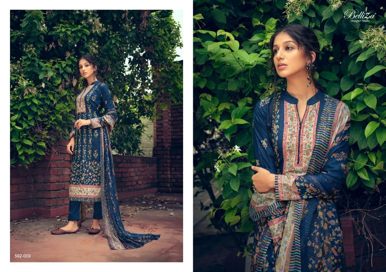 NAINPREET BY BELLIZA 592-001 TO 592-010 SERIES BEAUTIFUL STYLISH SUITS FANCY COLORFUL CASUAL WEAR & ETHNIC WEAR & READY TO WEAR PURE COTTON PRINTED DRESSES AT WHOLESALE PRICE