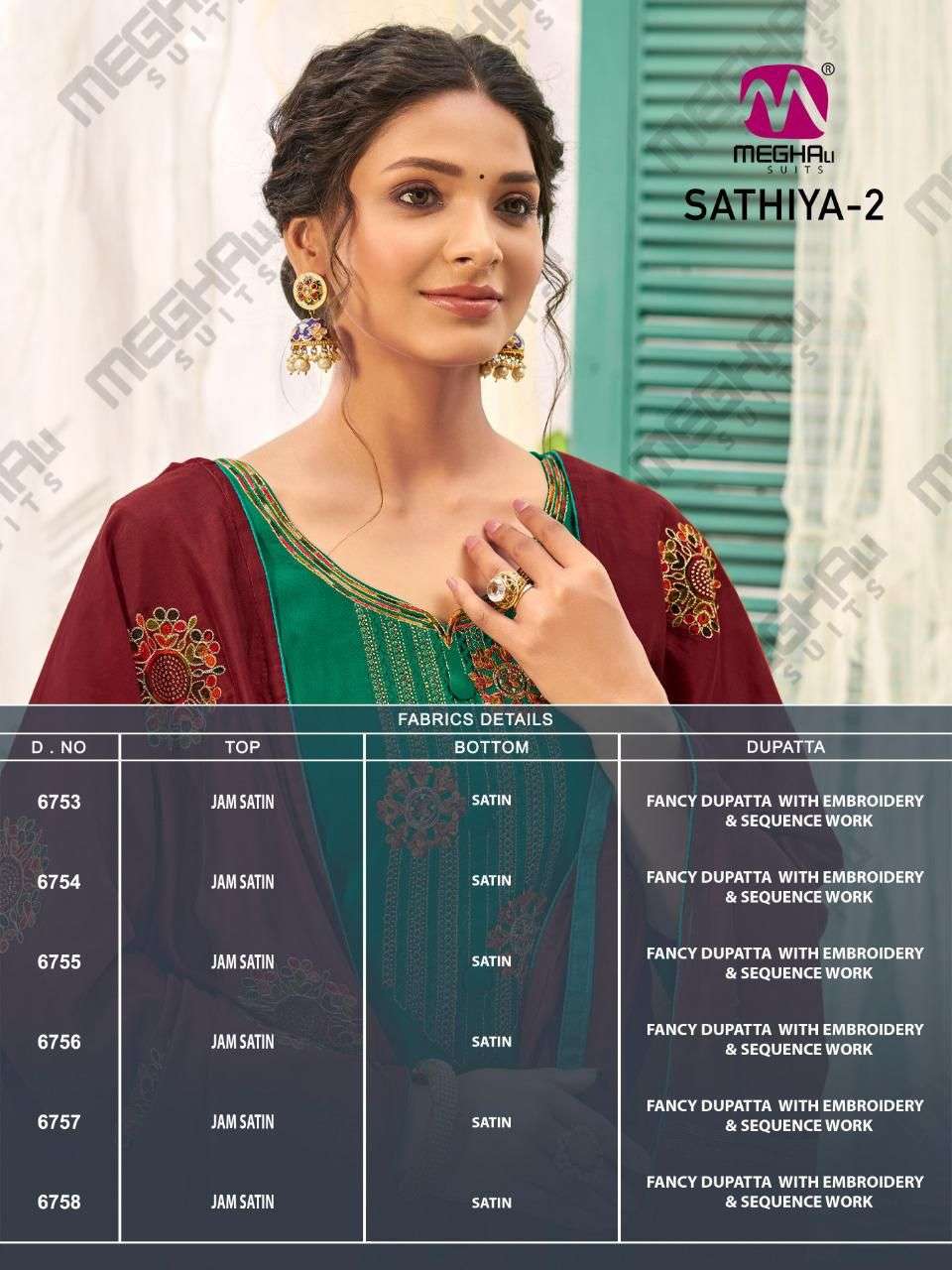 SATHIYA VOL-2 BY MEGHALI SUITS 6753 TO 6758 SERIES BEAUTIFUL SUITS COLORFUL STYLISH FANCY CASUAL WEAR & ETHNIC WEAR JAM SATIN DRESSES AT WHOLESALE PRICE