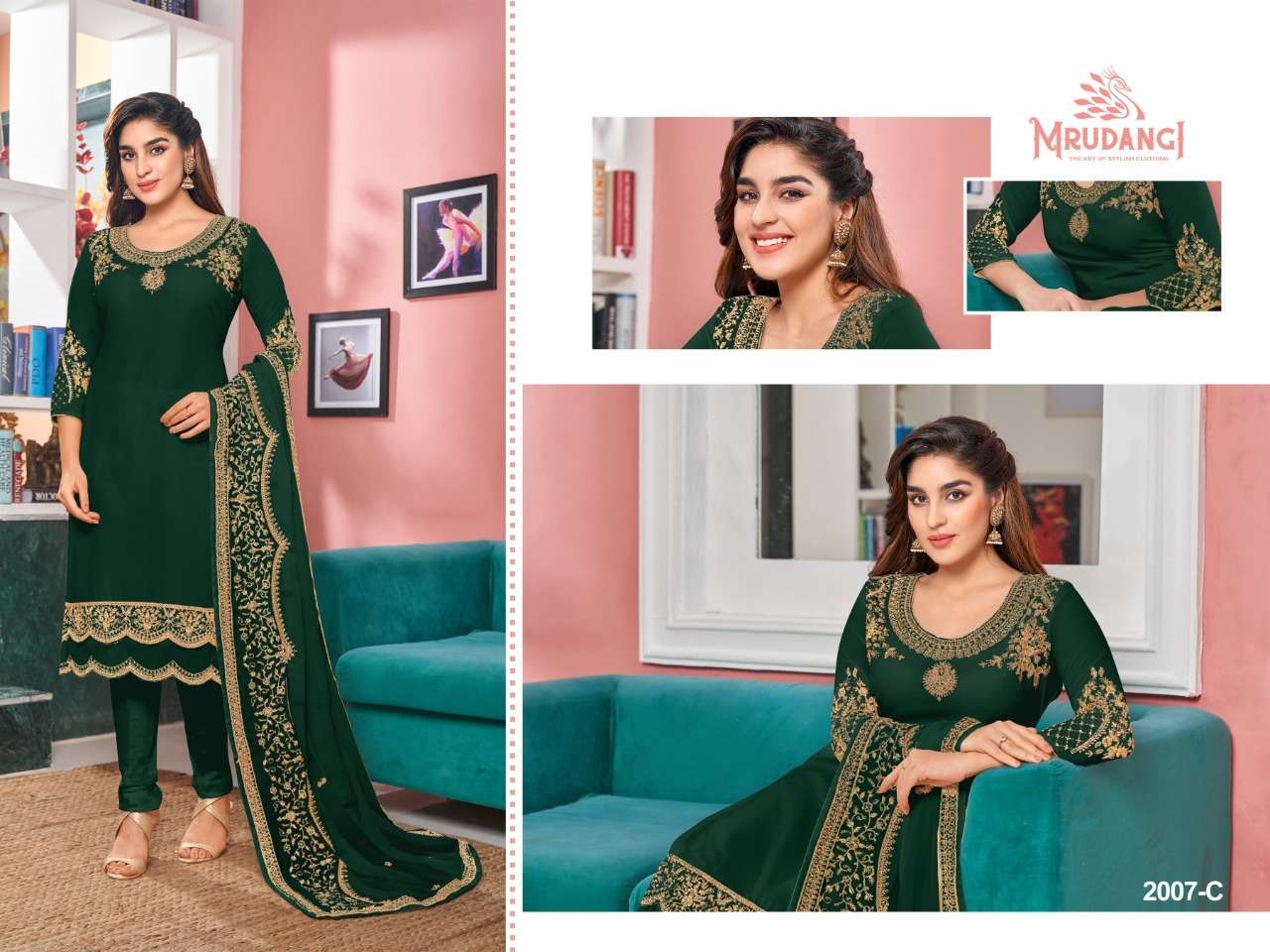 Heer Colour Edition By Mrudangi 2007-A To 2007-F Series Beautiful Stylish Suits Fancy Colorful Casual Wear & Ethnic Wear & Ready To Wear Heavy Faux Georgette Embroidered Dresses At Wholesale Price