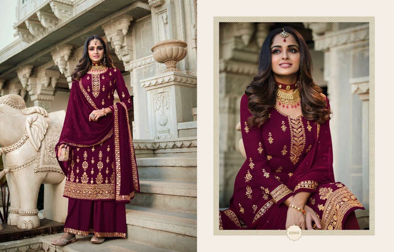 GULNAAZ BY ZISA 12801 TO 12806 SERIES BEAUTIFUL STYLISH SHARARA SUITS FANCY COLORFUL CASUAL WEAR & ETHNIC WEAR & READY TO WEAR BLOOMING GEORGETTE DRESSES AT WHOLESALE PRICE