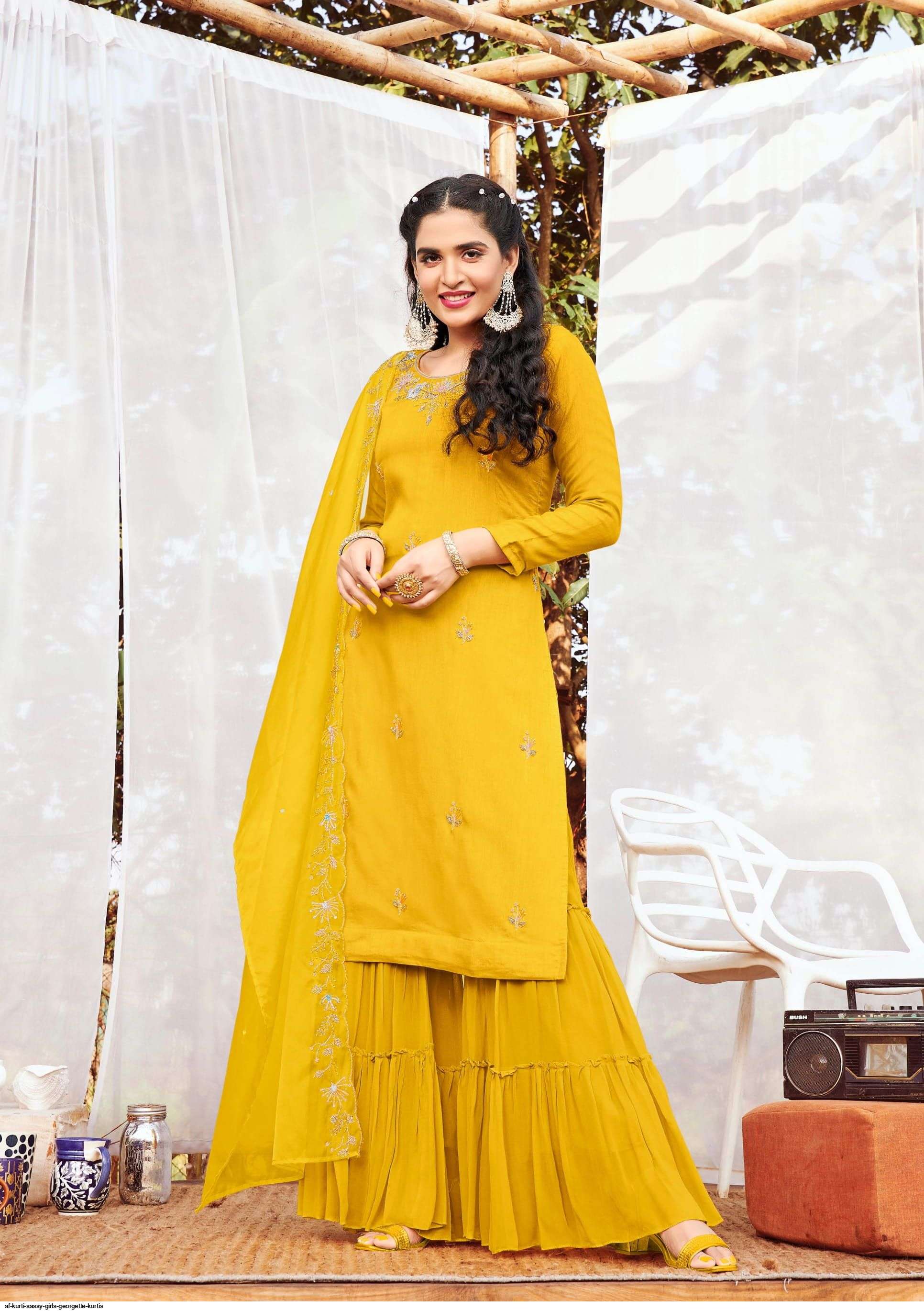 SASSY GIRLS BY AF 7021 TO 7026 SERIES BEAUTIFUL SHARARA SUITS COLORFUL STYLISH FANCY CASUAL WEAR & ETHNIC WEAR PURE DOLA DRESSES AT WHOLESALE PRICE
