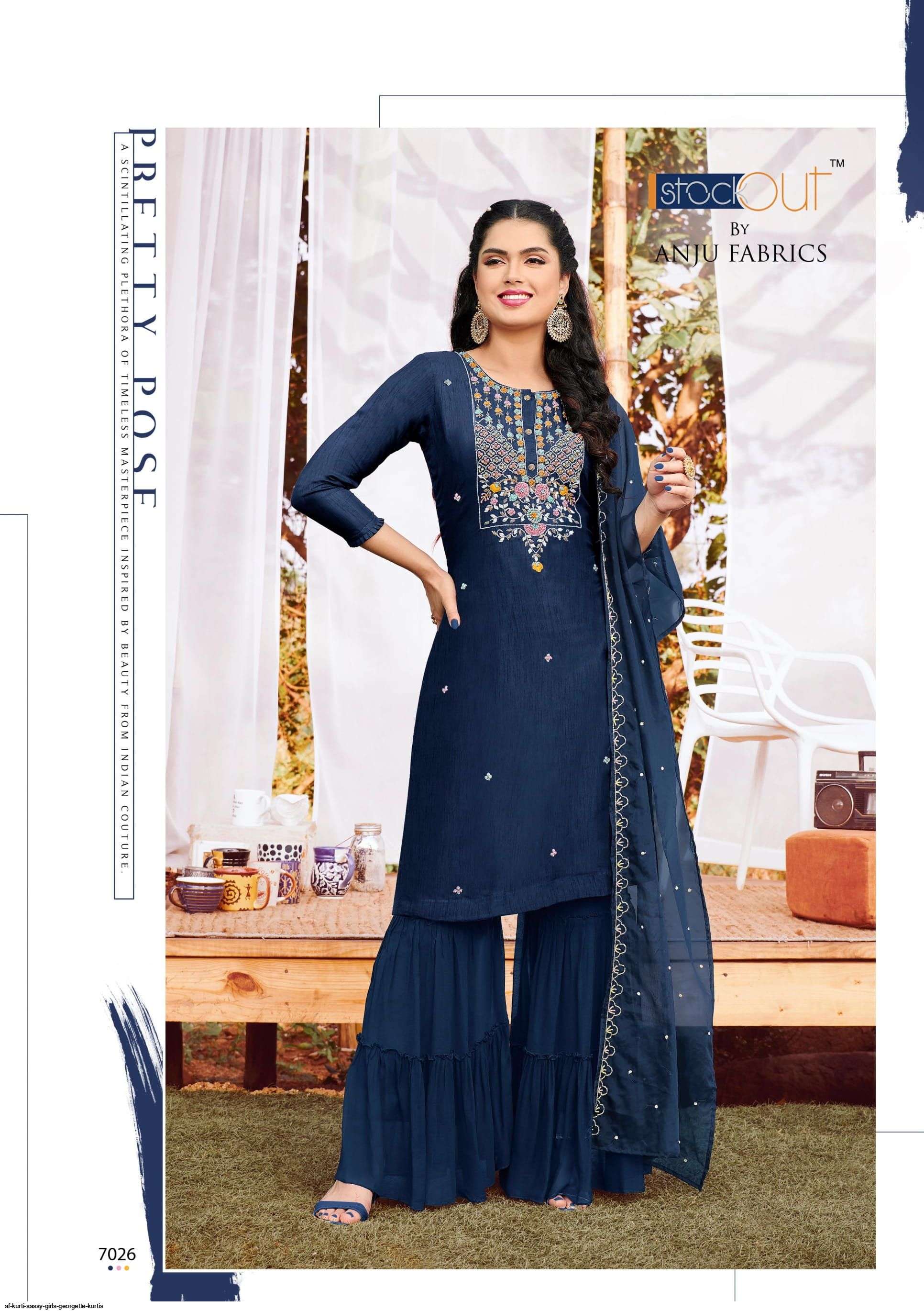 SASSY GIRLS BY AF 7021 TO 7026 SERIES BEAUTIFUL SHARARA SUITS COLORFUL STYLISH FANCY CASUAL WEAR & ETHNIC WEAR PURE DOLA DRESSES AT WHOLESALE PRICE