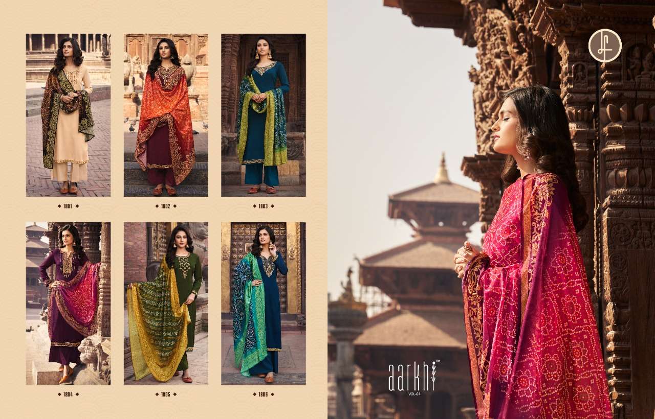 AARKHI VOL-4 BY LEO FASHION 1801 TO 1806 SERIES BEAUTIFUL SUITS COLORFUL STYLISH FANCY CASUAL WEAR & ETHNIC WEAR CHINNON CHIFFON DRESSES AT WHOLESALE PRICE