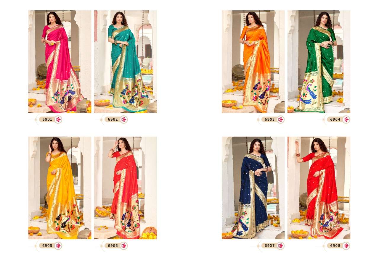 MADHUSHALA PAITHANI BY MANJUBAA CLOTHING 6901 TO 6908 SERIES INDIAN TRADITIONAL WEAR COLLECTION BEAUTIFUL STYLISH FANCY COLORFUL PARTY WEAR & OCCASIONAL WEAR FANCY SAREES AT WHOLESALE PRICE