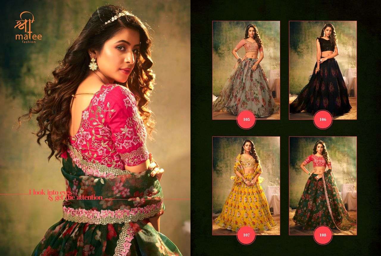 VIHANA BY SHREE MATEE FASHION 105 TO 108 SERIES DESIGNER BEAUTIFUL NAVRATRI COLLECTION OCCASIONAL WEAR & PARTY WEAR HEAVY ORGANZA LEHENGAS AT WHOLESALE PRICE