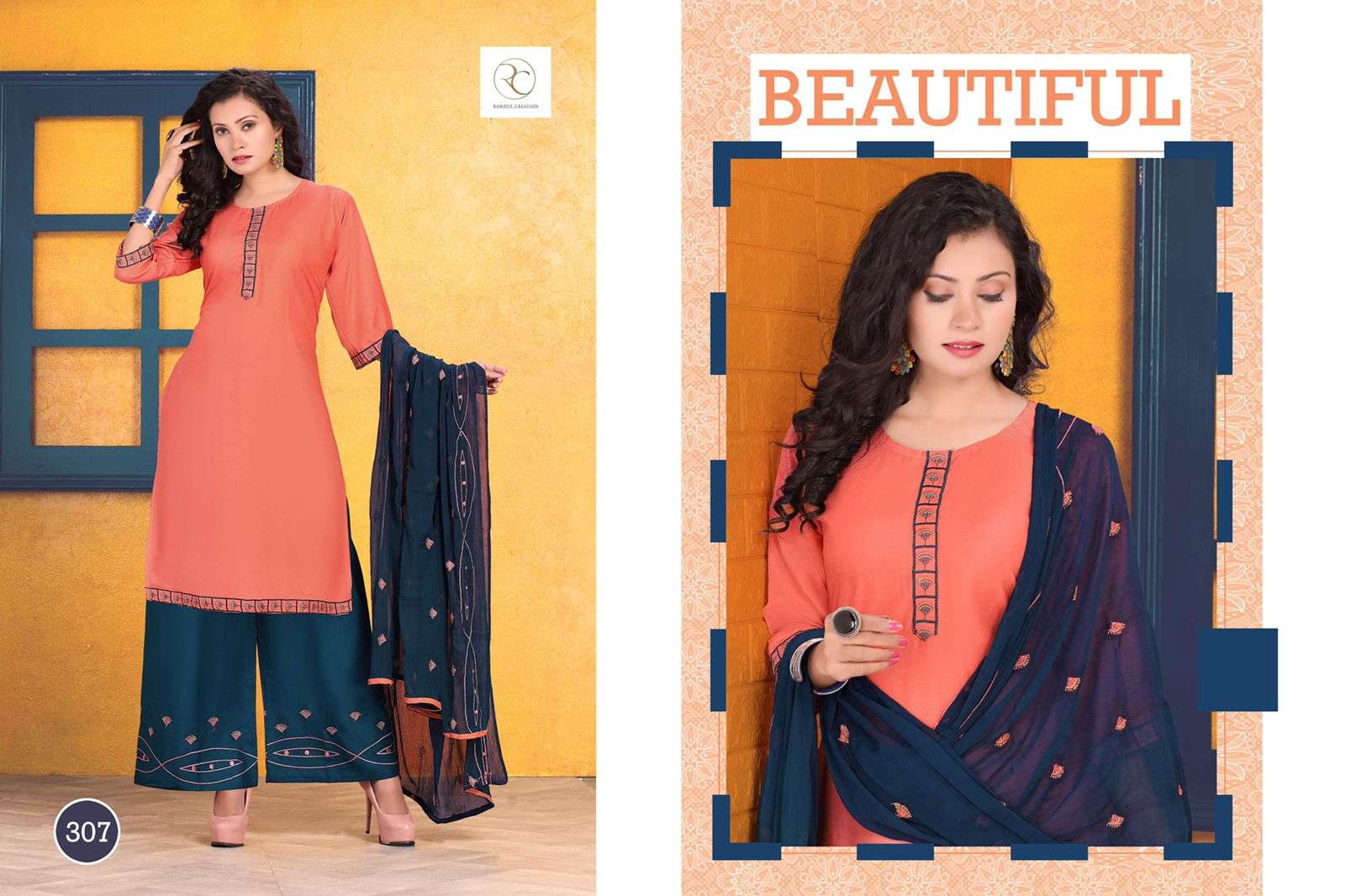 SAWARIYA VOL-1 BY RC 301 TO 308 SERIES BEAUTIFUL SHARARA SUITS COLORFUL STYLISH FANCY CASUAL WEAR & ETHNIC WEAR RAYON EMBROIDERED DRESSES AT WHOLESALE PRICE