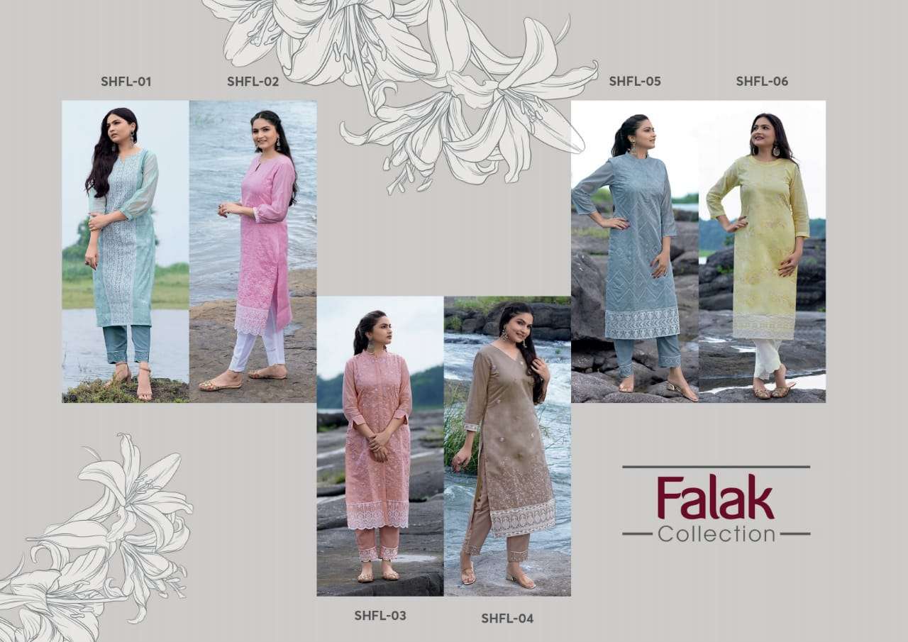 FALAK BY SHICHI 01 TO 06 SERIES DESIGNER STYLISH FANCY COLORFUL BEAUTIFUL PARTY WEAR & ETHNIC WEAR COLLECTION CHANDERI EMBROIDERY KURTIS AT WHOLESALE PRICE